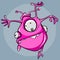 Cartoon funny fantastic creature pink with lots of eyes and hands