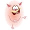 Cartoon funny fluffy pink joyful cat dancing