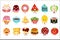 Cartoon funny food characters set, cake, watermelon, ice cream, donut, apple, cupcake, pizza, sushi roll, toast, tomato