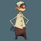 Cartoon funny grandpa doctor with stethoscope in hand