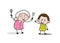 Cartoon Funny Granny Playing with Little Grandson Vector Illustration