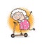 Cartoon Funny Granny Playing Skateboard Vector Illustration