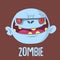 Cartoon funny gray zombie head. Vector illustration.