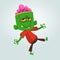 Cartoon funny green zombie with big head. Halloween. Vector illustration