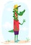 Cartoon funny and happy crocodile standing on the summer meadow. Vector illustration