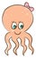 Cartoon funny happy orange girl octopus vector or color illustration