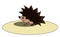 Cartoon funny hedgehog on a large circular disc vector or color illustration