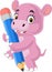 Cartoon funny hippo holding a pencil