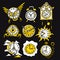 Cartoon funny icons with watch