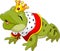 Cartoon funny king frog king blowing a kiss