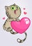 Cartoon funny kitty holding a love heart. Vector illustration of a cat in love for St Valentines Day