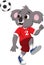 Cartoon funny koala playing soccer ball