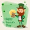 Cartoon funny leprechaun. Happy Saint Patrick`s Day.