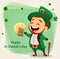 Cartoon funny leprechaun holding a pint of beer