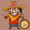 Cartoon funny male musician in a sombrero with a banjo in his hand