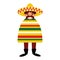 Cartoon funny Mexican character with mustache, poncho, and sombrero isolated on white vector illustration