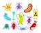 Cartoon funny microbe, germ and bacteria set.