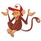 Cartoon funny monkey wearing hat cap and smiling. Vector illustration.