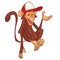 Cartoon funny monkey wearing hat cap and smiling. Vector illustration.