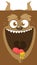 Cartoon funny monster smile. Vector Halloween brown cool monster. Big set of monster faces. Package design.