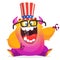 Cartoon funny monster wearing American uncle Sam hat on USA Independence Day