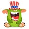 Cartoon funny monster wearing American uncle Sam hat on USA Independence Day