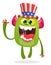 Cartoon funny monster wearing American uncle Sam hat on USA Independence Day