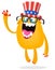 Cartoon funny monster wearing American uncle Sam hat on USA Independence Day