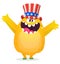 Cartoon funny monster wearing American uncle Sam hat on USA Independence Day