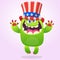 Cartoon funny monster wearing American uncle Sam hat on USA Independence Day