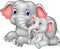 Cartoon funny Mother and baby elephant on white background