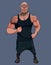 Cartoon funny muscular male athlete in black clothes