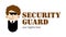 Cartoon funny muscular vector guard in a suit in suit and sunglasses. Security logo concept