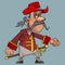 Cartoon funny mustache man in hat with sword