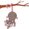 Cartoon funny Opossum on a Tree Branch