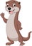 Cartoon funny otter waving its hand