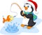 Cartoon funny penguin fishing