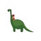 Cartoon funny picture of a cute little girl riding on a big green dinosaur vector or color illustration