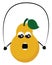 Cartoon funny picture of a yellow pear fruit playing with a jumping rope vector or color illustration