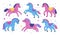 Cartoon funny ponies. Colorful little horses. Magical animals. Kids fairy pets. Children carousel decorative elements