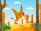 Cartoon funny pterodactyl flying with prehistoric background