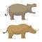 Cartoon funny rhinoceros and hippo vector illustration