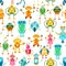 Cartoon funny robots and droids seamless pattern