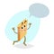 Cartoon funny running orange book mascot on round background. Dummy speech bubble. Wide smile character.