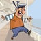 Cartoon funny sailor having fun on deck of ship