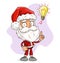Cartoon funny santa claus with idea light bulb