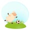 Cartoon funny sheep play in football