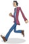 Cartoon funny slim guy comic character walking