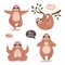 Cartoon funny sloth collection.