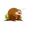 Cartoon funny sloth peacefully sleep on tree stump